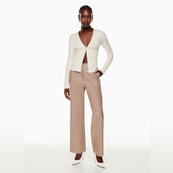 BABATON Agency Faux Leather Pants Size 4 Straight Leg Warm Taupe Neutral Aritzia - Picture 3 of 12